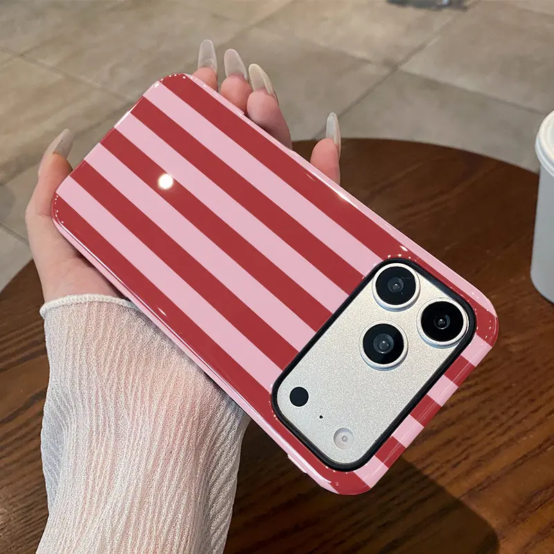 Pink-Maroon Stripe iPhone Silicone TPU Shockproof Case - TikTok Shop