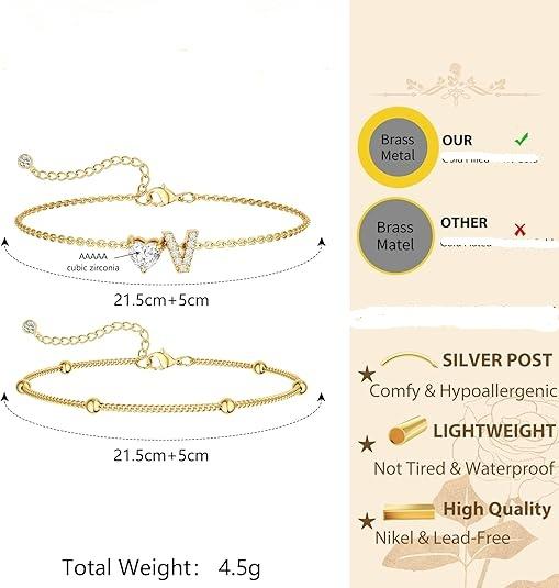 Tewiky Love Heart Initial Anklets for Women Dainty CZ Anklet Trendy Waterproof Fashion Jewelry Gifts for Women For Summer Toe Rings