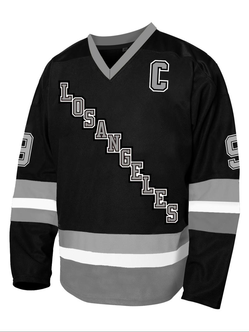 Men's Ice Hockey Jersey 99 black Embroidered Casual Training T-Shirt, Embroidery Sportswear, Sporty V-Neck Long Sleeve, Loose-Fitting All Seasons