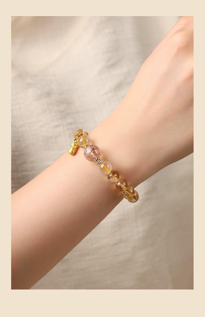 [Wealth Fortune] crystal bracelet, gold rutile quartz yellow citrine super seven, unisex, daily wear gift, 10mm beads natural stone gold accents, wealth prosperity good luck symbol
