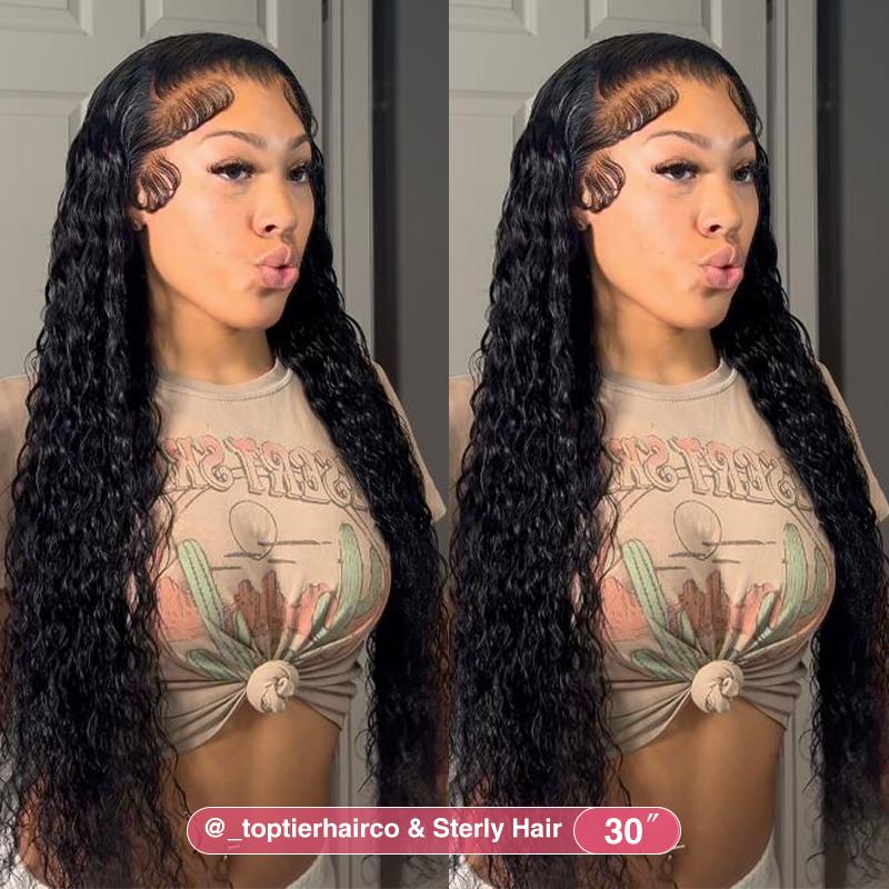 [New in] STERLY 200% Density Burgundy / Natural Color 13x6 Lace Frontal Human Hair Deep Wave Wig Ombre Color Water Wave Wig 99J Curly Wigs #FB30 Highlight Pre Plucked Pre Cut Beginner Friendly Wig Smooth HD Transparent Lace Wig