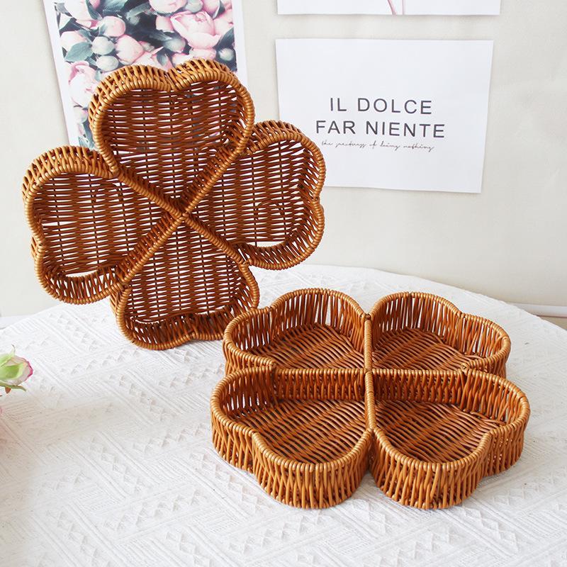1pc of a Reinforced Lucky Four-Leaf Clover Segmented Handmade Woven Tray, Made of Lightweight Luxury Imitation Rattan PP Material, Suitable for Item Storage Basket/Tray, Elegant Home Decor Display Rack. Ideal for Living Rooms, Camping, Shelf Baskets 1pc of a Reinforced Lucky Four-Leaf Clover Segmented Handmade Woven Tray, Made of Lightweight Luxury Imitation Rattan PP Material, Suitable for Item Storage Basket/Tray, Elegant Home Decor Display Rack. Ideal for Living Rooms, Camping, Shelf Baskets