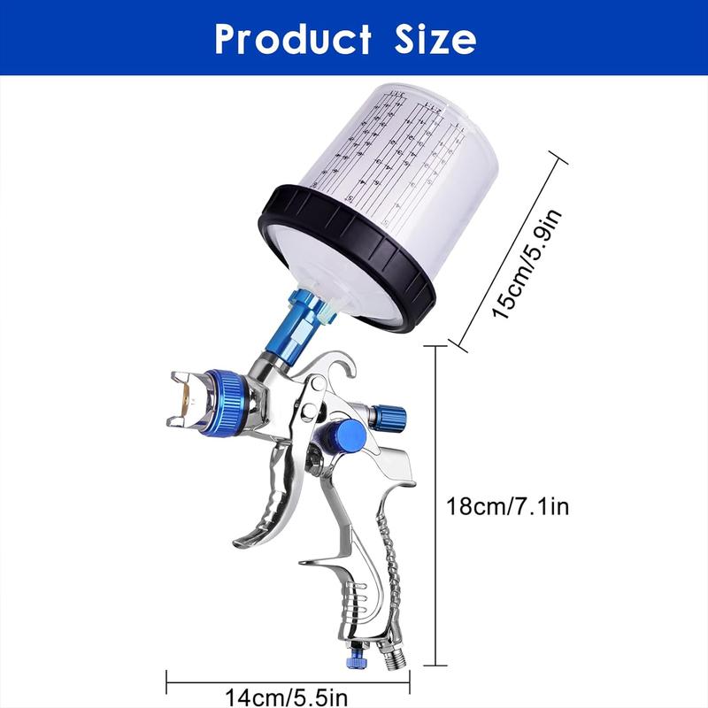 HVLP Paint Sprayer With 10pcs 600ML Mixing Quick Cup, Spray Paint Gun Set Contain 3 Nozzles 1.4/1.7/2mm &Pressure Gauge, Sprayer Gun For Car Painting, Furniture Surface Spraying (Blue Set)