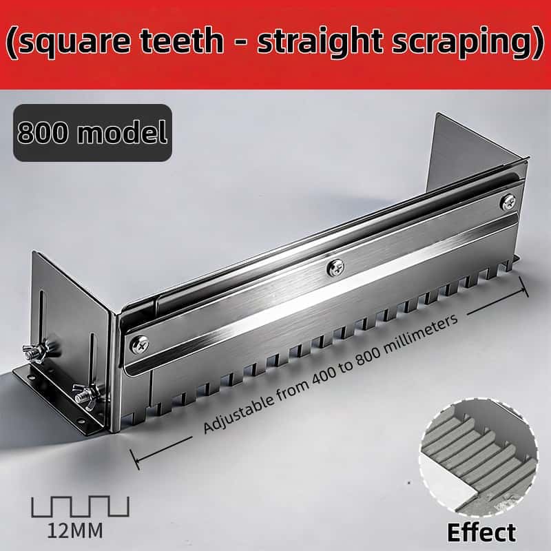 600/800 Type Straight Slot Grout Scraper, Tile Laying Tool, Adjustable 300-600mm, 12mm Square Tooth Spatula, Thick Stainless Steel