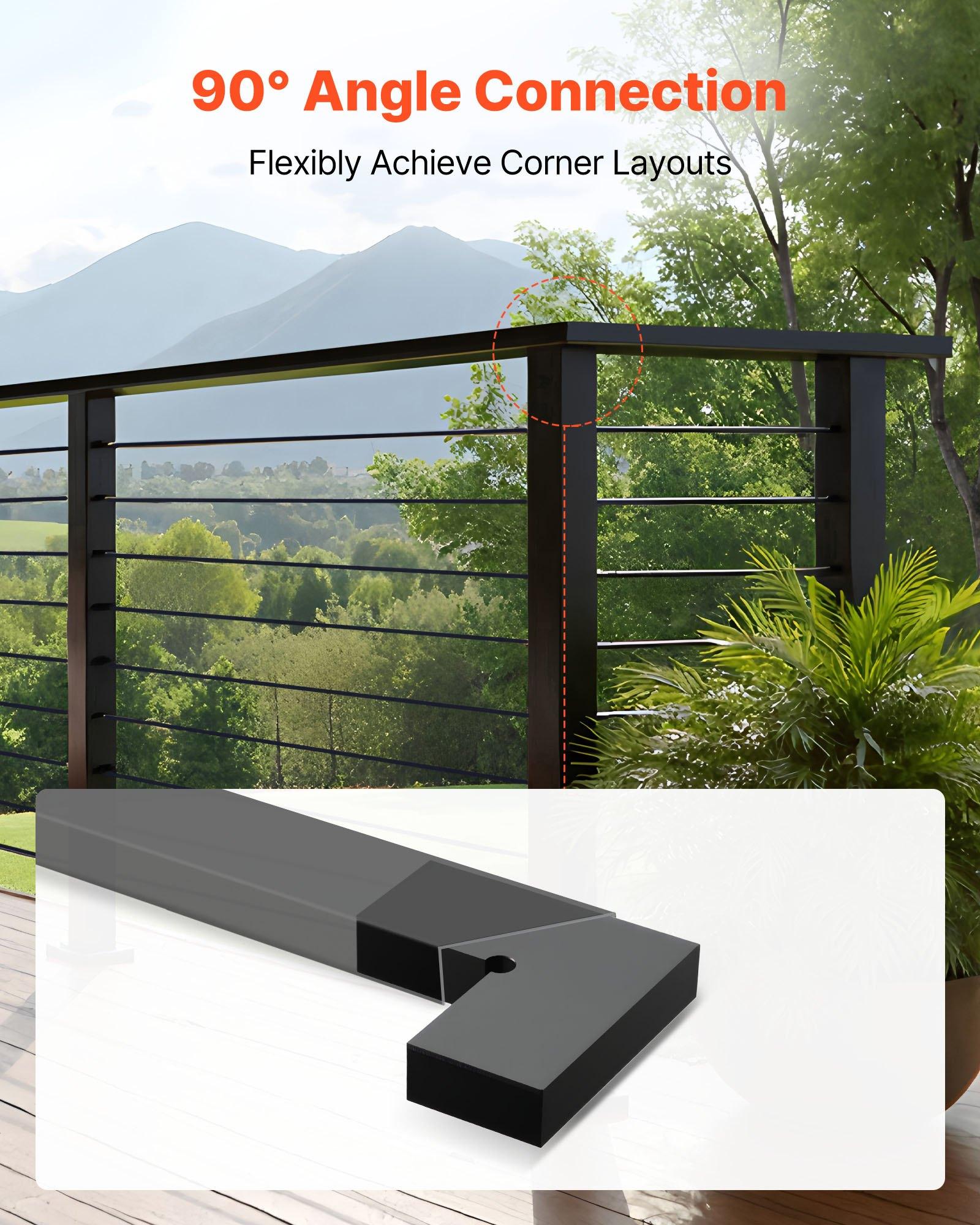 【Father's Day gift】VEVOR 2 Pack Corner Connectors for Handrail, Extension Stair Railing Accessories, POM Hand Rail Connector Fittings for Rectangular Cable Railing, Deck Cable Rail System Outdoor, Matte Black, HT-05