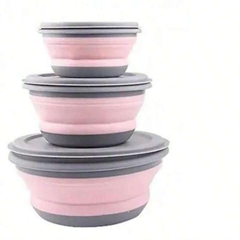 3-Piece Collapsible Silicone Bowl Set with Leak-Proof Lids, BPA-Free Stackable Food Storage Containers, Space-Saving Design, Great for Meal Preparation, Camping, Travel, Picnic and Daily Kitchen Storage