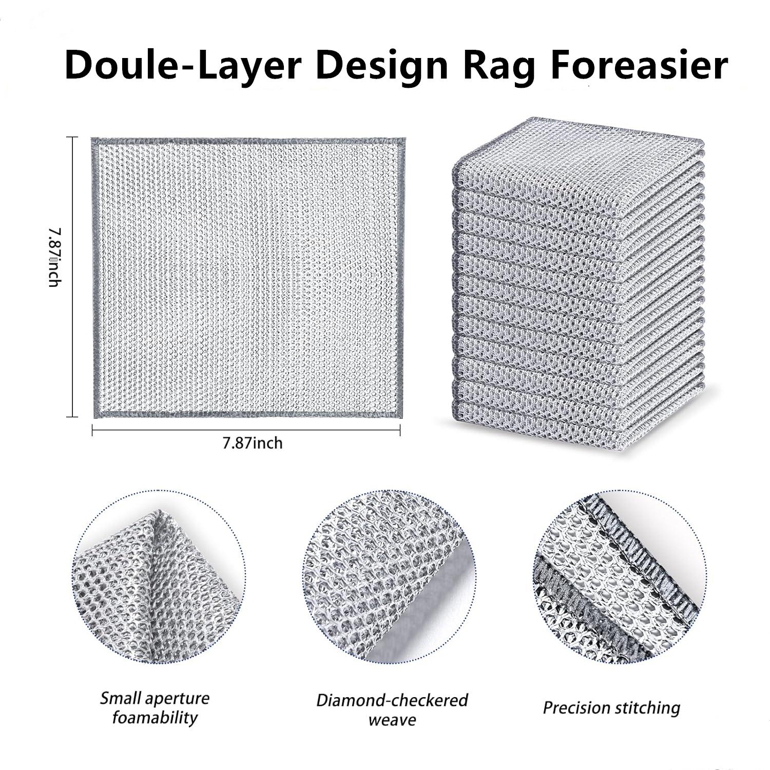 10 PCS New Upgrade double-Layer Non-Scratch Multipurpose Steel Wire Dishcloths - Reusable Quick-Dry Odor-Free Scrub Cloths for Dishes, Kitchen Cleaning Cloths for Cookware, Sinks, Dishes, Stove Tops