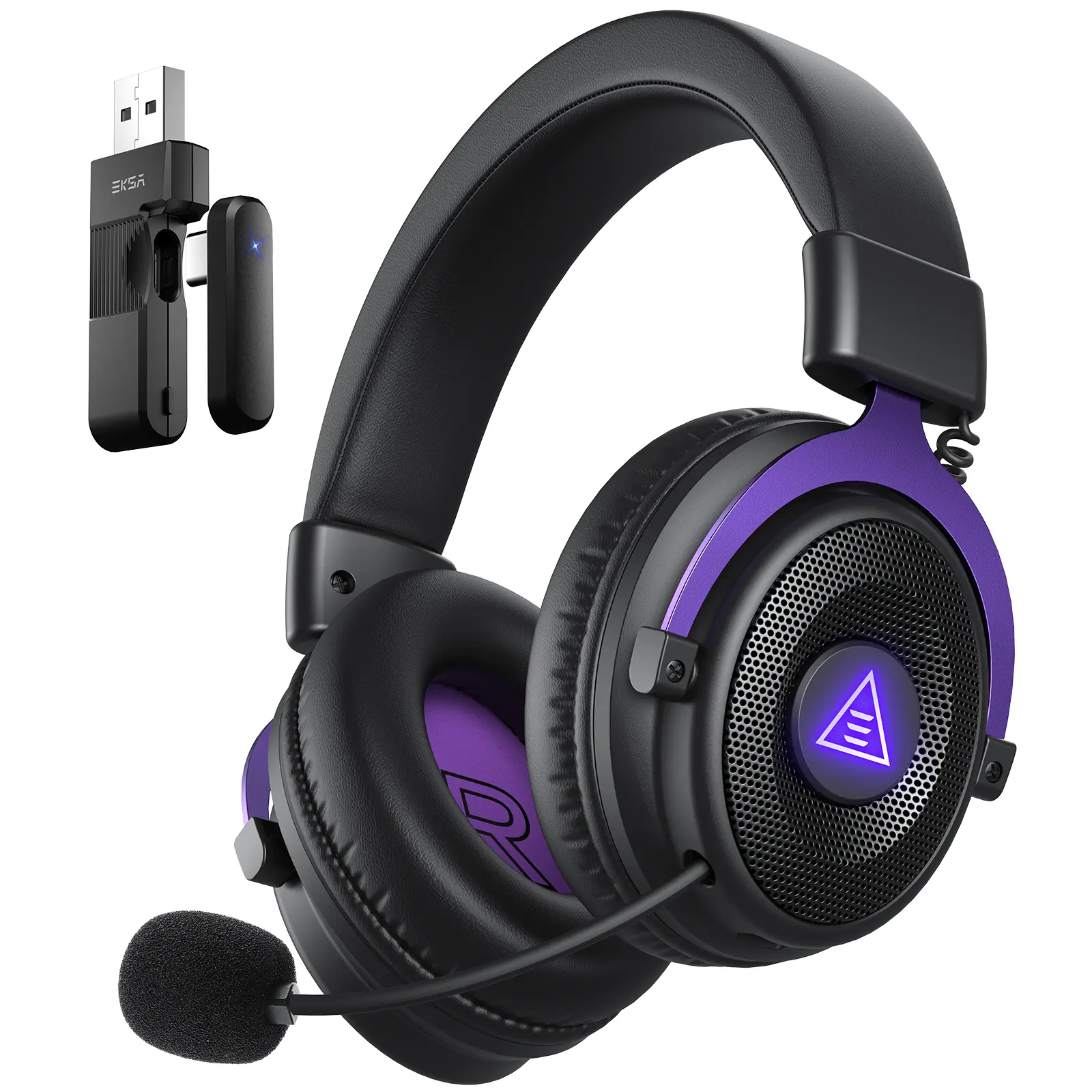 2.4GHz Wireless Gaming Headset, USB & Type-C, 30ms Low Latency, Over Ear Wired&Bluetooth Gaming Headset with Microphone for PC/PS4/PS5/Switch/Mobile/Mac, 80Hrs Playtime, RGB, Computer Headset