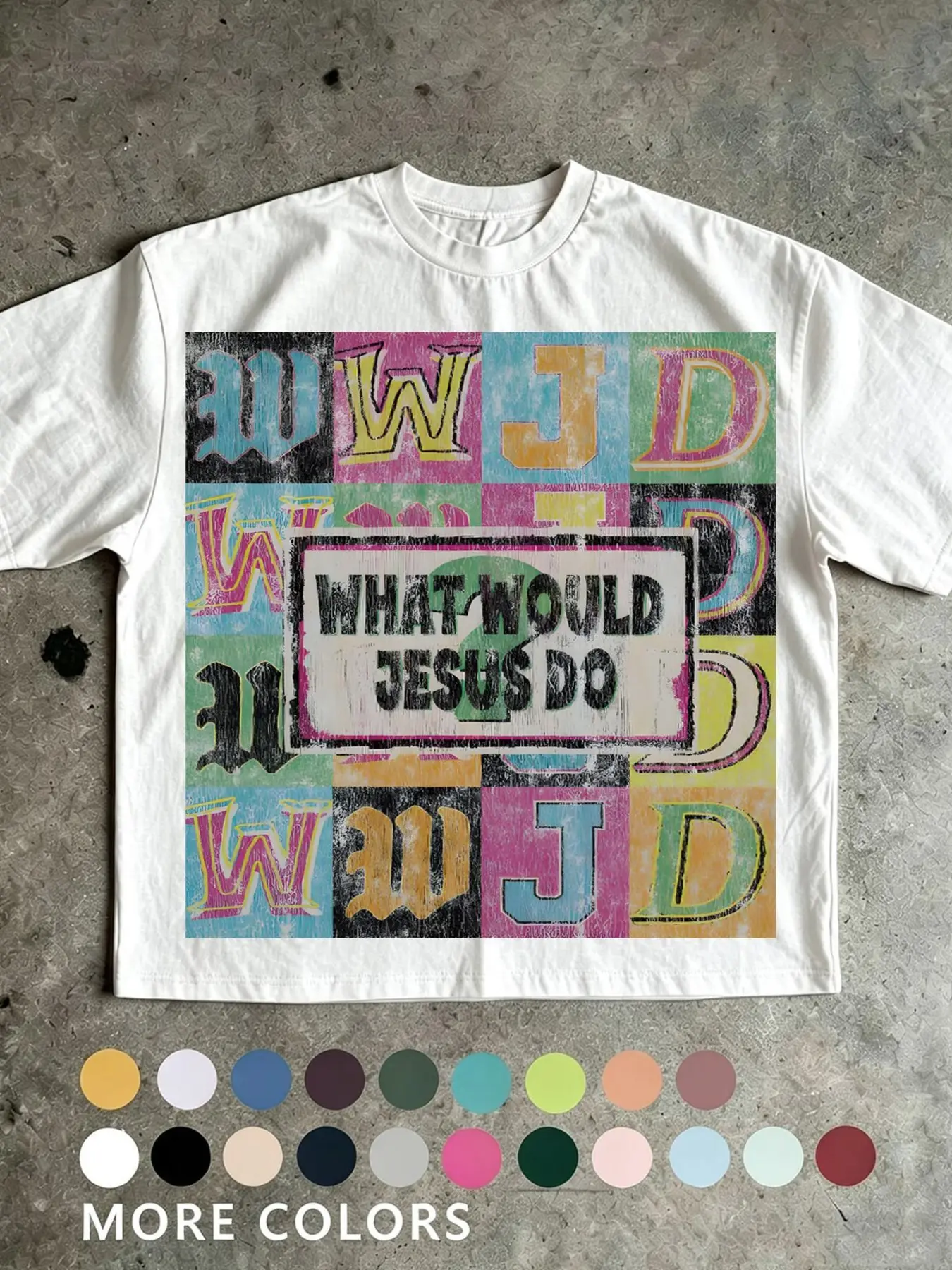Unisex Retro Vintage Streetwear Round Neck T-Shirt with 'what Would Jesus Do' Graphic, Fitted Short Sleeve Cotton Tee for Y2K Style, Casual Wear Gift for Men