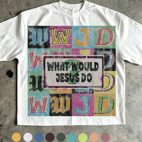 Unisex Retro Streetwear T-Shirt with 'what Would Jesus Do' Graphic, Fitted Short Sleeve Cotton Tee for Y2K Style, Casual Wear Gift for Men, Vintage