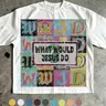 Unisex Retro Streetwear T-Shirt with 'what Would Jesus Do' Graphic, Fitted Short Sleeve Cotton Tee for Y2K Style, Casual Wear Gift for Men, Vintage