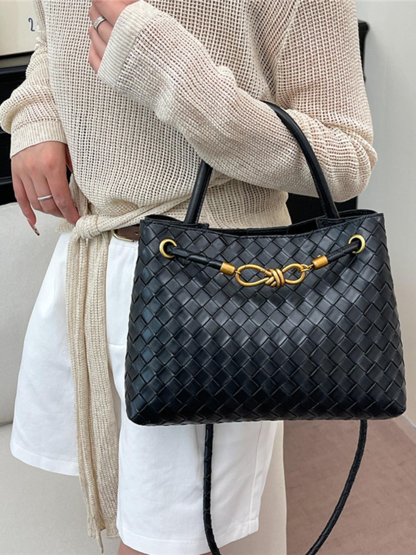 Women's Leather Woven Handbag, Fashion Durable Crossbody Tote Bag, Multi-Functional Clutch Purse, Beach Vacation Phone Case, Travel Daily Use