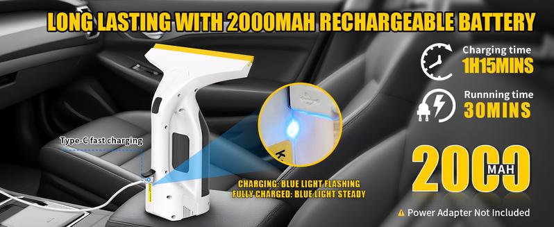 Cordless Window Vacuum Cleaner, Window Cleaner Squeegee Tool Set, Electric Windown Spray Cleaning Tool with 11 inch Squeegee Blade, 2000mAh Battery – Perfect for Showers, Mirrors, Glass, Countertops & Tiles