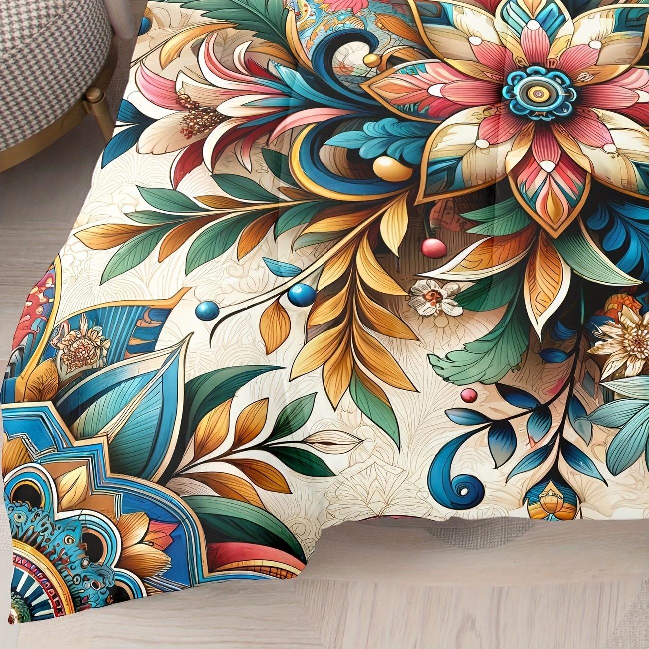 Boho Mandala Floral Print Bedding Set, Soft Breathable Comfort, 3-Piece Suite for Bedroom & Guest Room Decor, Includes 1 Duvet + 2 Pillowcases