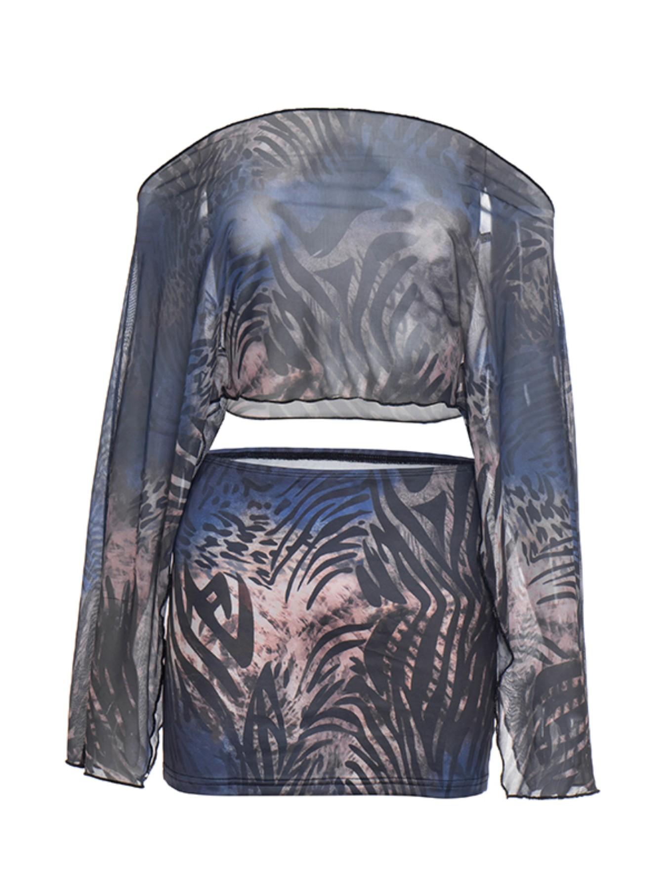 Women's Tiger Print One Shoulder Top & Skirt Set, Fashion Casual, Perfect for Daily Wear, Stylish Two-Piece Ensemble
