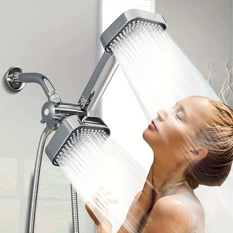 High Flow Rain Shower Head Set, Plastic Material, Handheld Combo, Long Hose, Three-Way Splitter, Bathroom Accessories