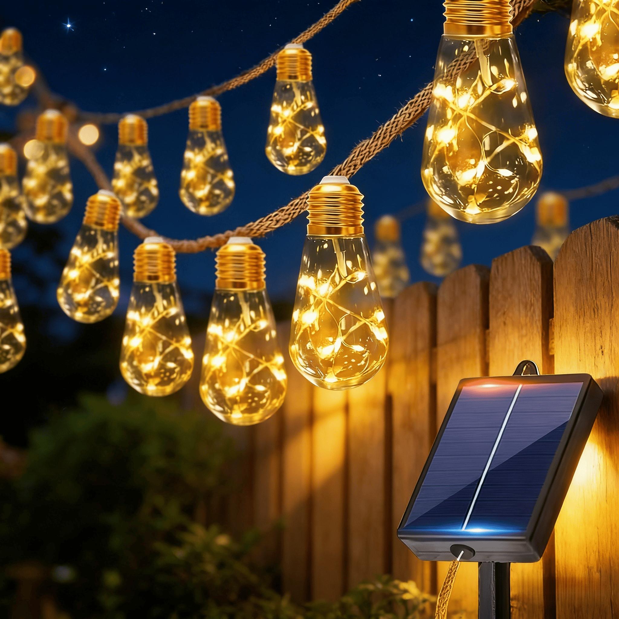 Solar Fence Decoration String Lights, Outdoor Fairy Light Strings, 10/20 Bulbs, 8 Modes, Auto On/off at Dusk/dawn, Garden, Wedding, Party