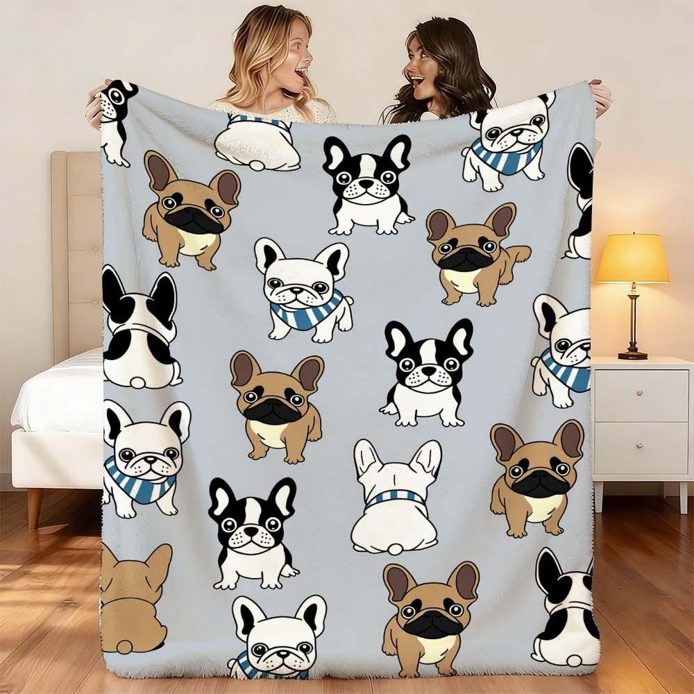 1 Pc Cozy French Bulldog Pattern Blanket for Naps and Relaxation – Perfect for Bedrooms, Sofas, and Camping – Cute and Stylish Cover for Ultimate Comfort