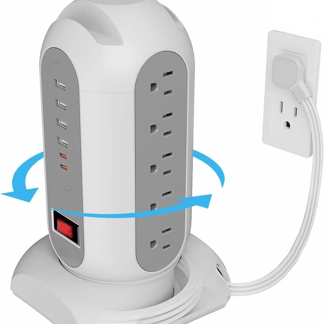 Us Plug Multi-Functional Socket Power Socket Extender, 15ac 4usb-A 2usb-C, Overload Protection, Foldable Flat Plug, Dual Phone Stand Top, Wall Outlet Extender