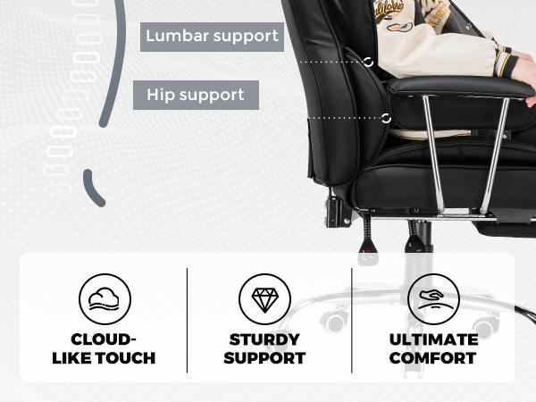 【2026 Promotion】Big and Tall Office Chair with Pocket Spring Support, Ergonomic Comfortable Wide Office Desk Computer Chair with Outward Fixed Soft Armrests and Footrest
