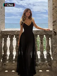 Fitted A-Line Dress with Sheer Mesh Detail, Sexy Vacation Style Dress for Women, Ideal for Summer Parties and Beach Getaways