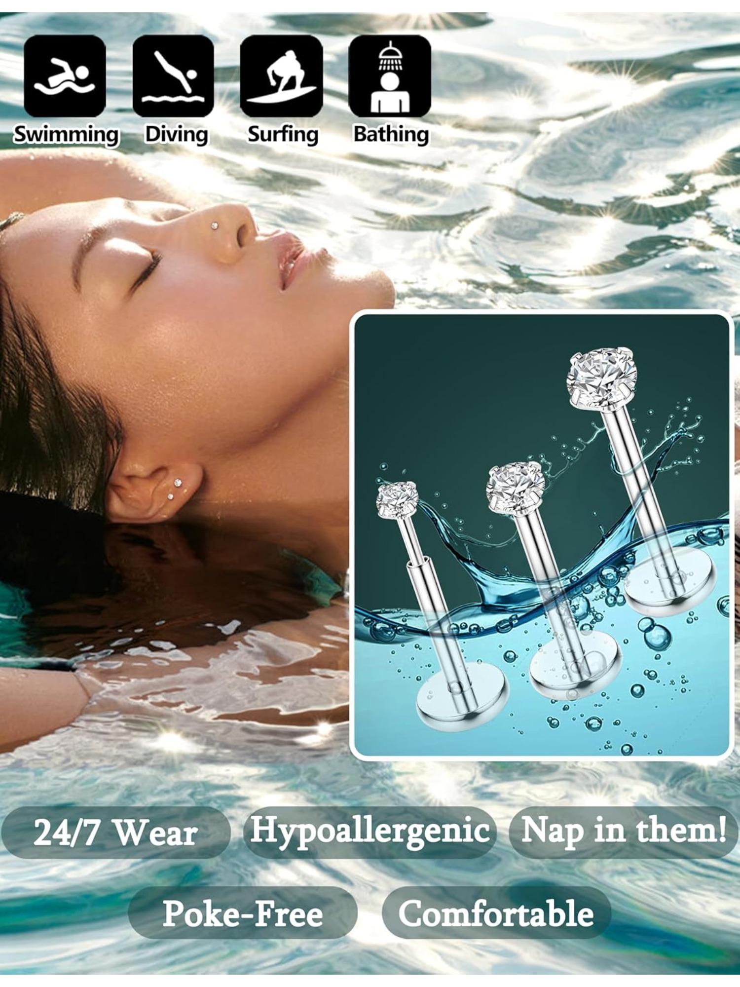 9 Pcs Threadless Nose Studs CZ Nose Rings for Women Men Surgical Steel Labret Studs Lip Rings Push in Flat Back Stud Earrings CZ Nose Nostril Tragus Helix Piercing Jewelry