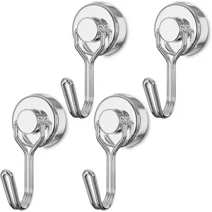 4PCS Magnetic Hooks, Heavy Duty Neodymium Magnet Hooks 30LBS, Rust Resistant Multi-Purpose Hangers for Indoor & Outdoor Use, Suitable for Refrigerator, Grill, Tools, Kitchen, Keys and Home Storage