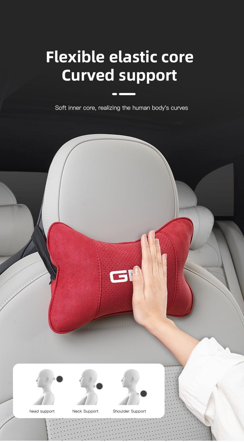 Car Suede Headrest Neck Support Auto Seat Accessories For GMC Terrain Sierra Canyon Yukon Acadia Savana Denali AT4 Granite