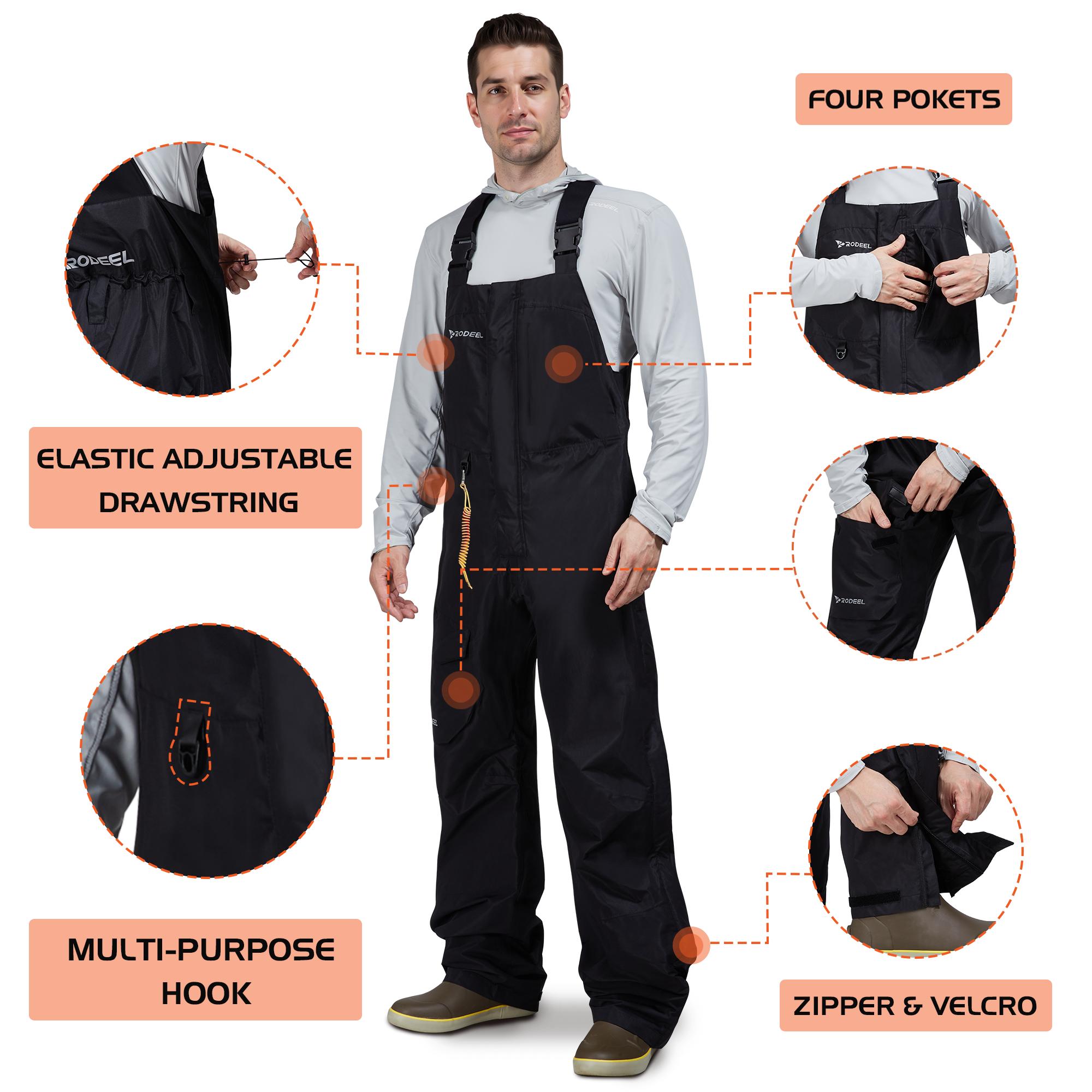 【RODEEL】724 Premium Waterproof Bib Overalls Men Tactical Rainwear with Adjustable Suspenders and Multiple Pockets Relaxed Rain Pants Workwear for Outdoor Sports Fishing Boating Car Washing Construction Landscaping Gardening Menswear, Holiday Gift