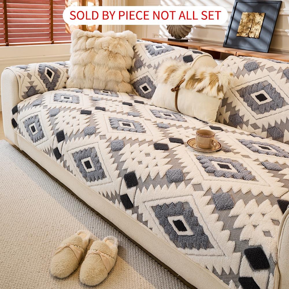 Plush Anti-Slip Dustproof Cat Scratch Sofa Cushion Cover, Reusable All-Purpose Winter Mat, Warm Plaid Design, Sofa Couch Protector, Sofa Couch Covers, Home Decor, Sofa Slipcover, Washable Sofa Slipcover