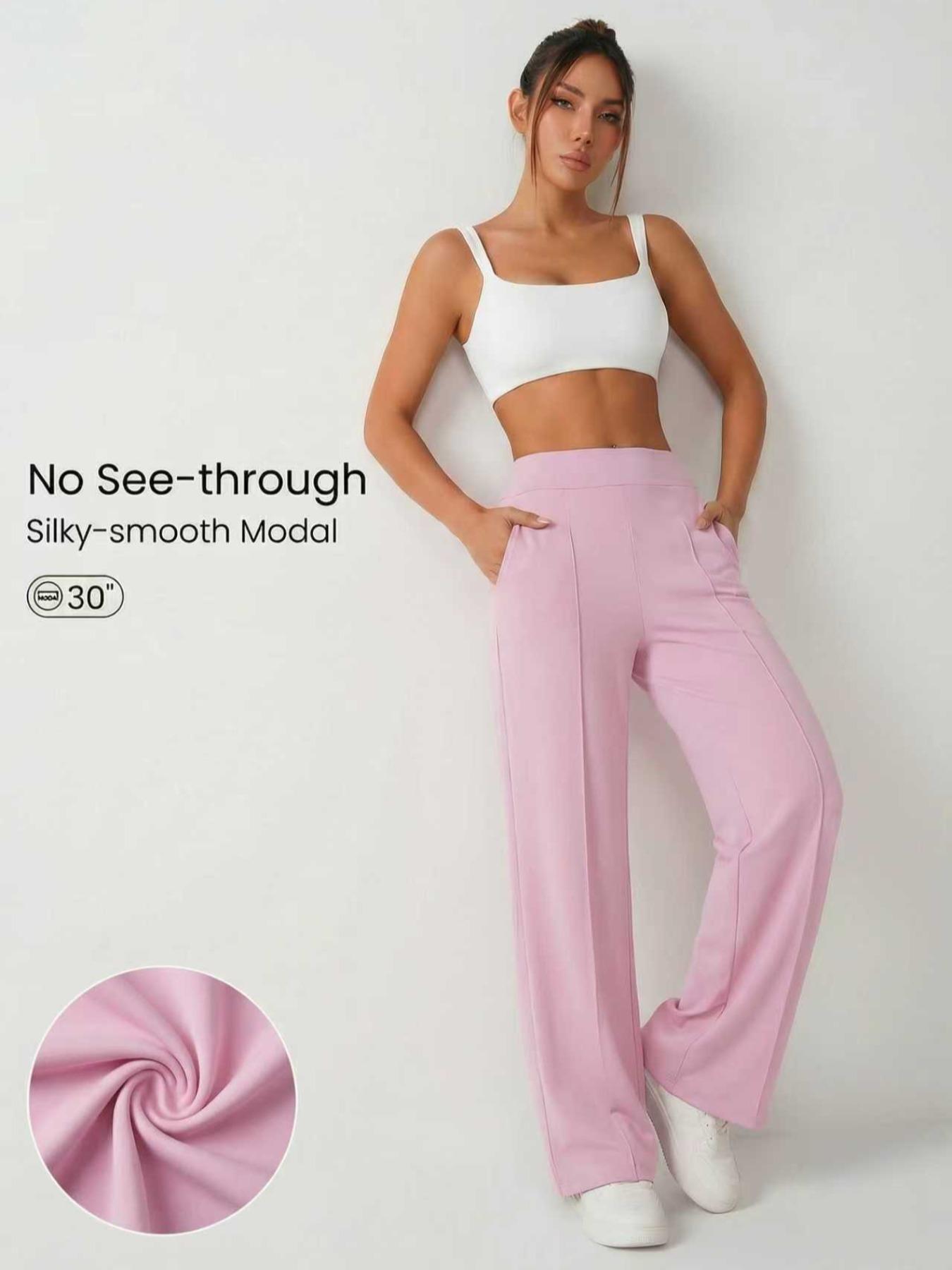 Women's Soft Knit Sporty Sweatpants, High Waist Wide Leg Running Pants with Pockets, Comfortable Fashion Style for Outdoor and Casual Sports, Elastic Waist Activewear