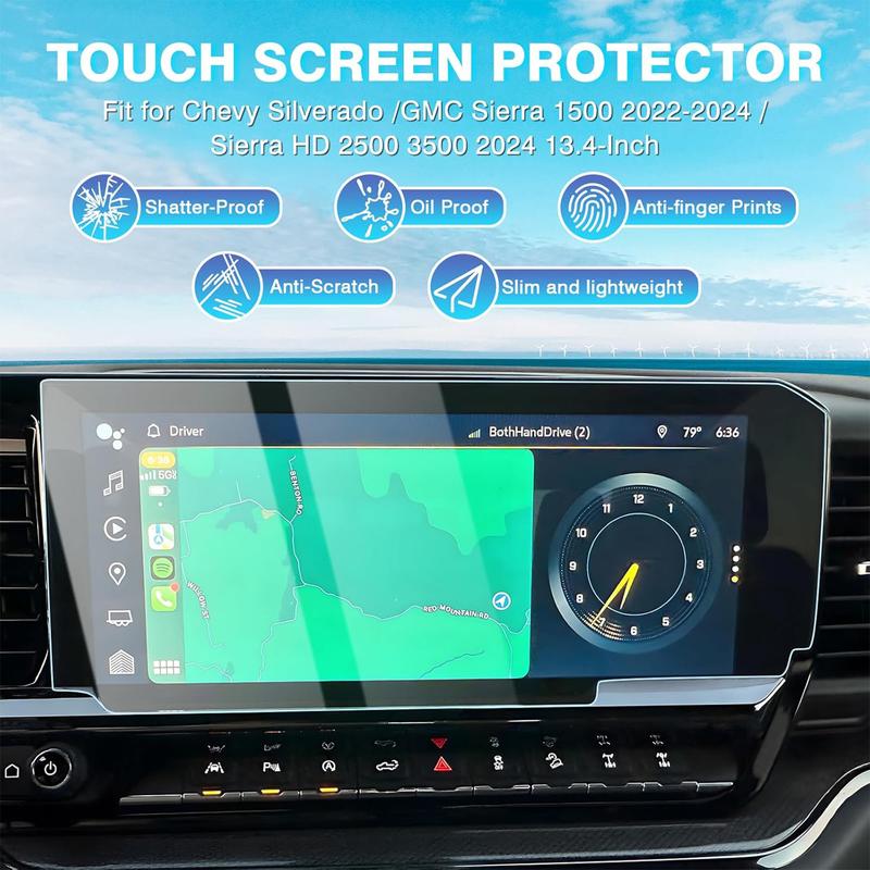 Canvcle 2 Pack 13.4-Inch Anti-Glare Tempered Glass Screen Protector for 2022-2025 Chevy Silverado GMC Sierra 1500/2500HD/3500HD, 9H Hardness, Anti-Fingerprint, Smooth Touch Response, Durable Navigation Protection