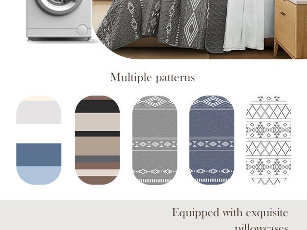 Whale Flotilla Reversible Ultra Soft Printed Quilts King Size, Lightweight Patchwork Geometric Stripes Bedspreads Coverlets Quilt Bedding Set with 2 Pillow Shams for All Seasons