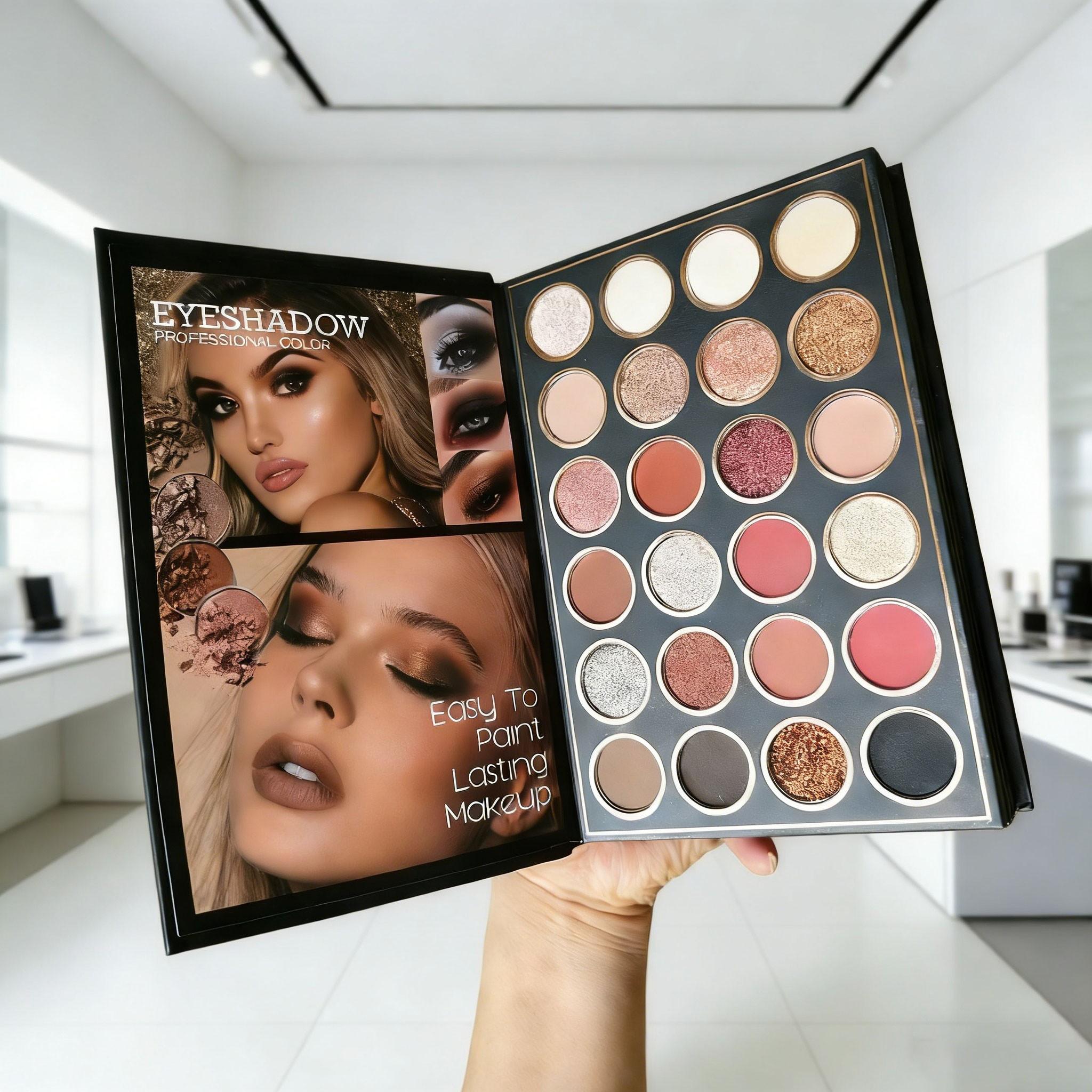 Book Style Makeup Book + Brush Set, Makeup Palette Set, Includes Eyeshadow, Blush, Contour, Highlight, Long-Lasting Easy Application, Perfect Gift for Valentine's Day/birthday