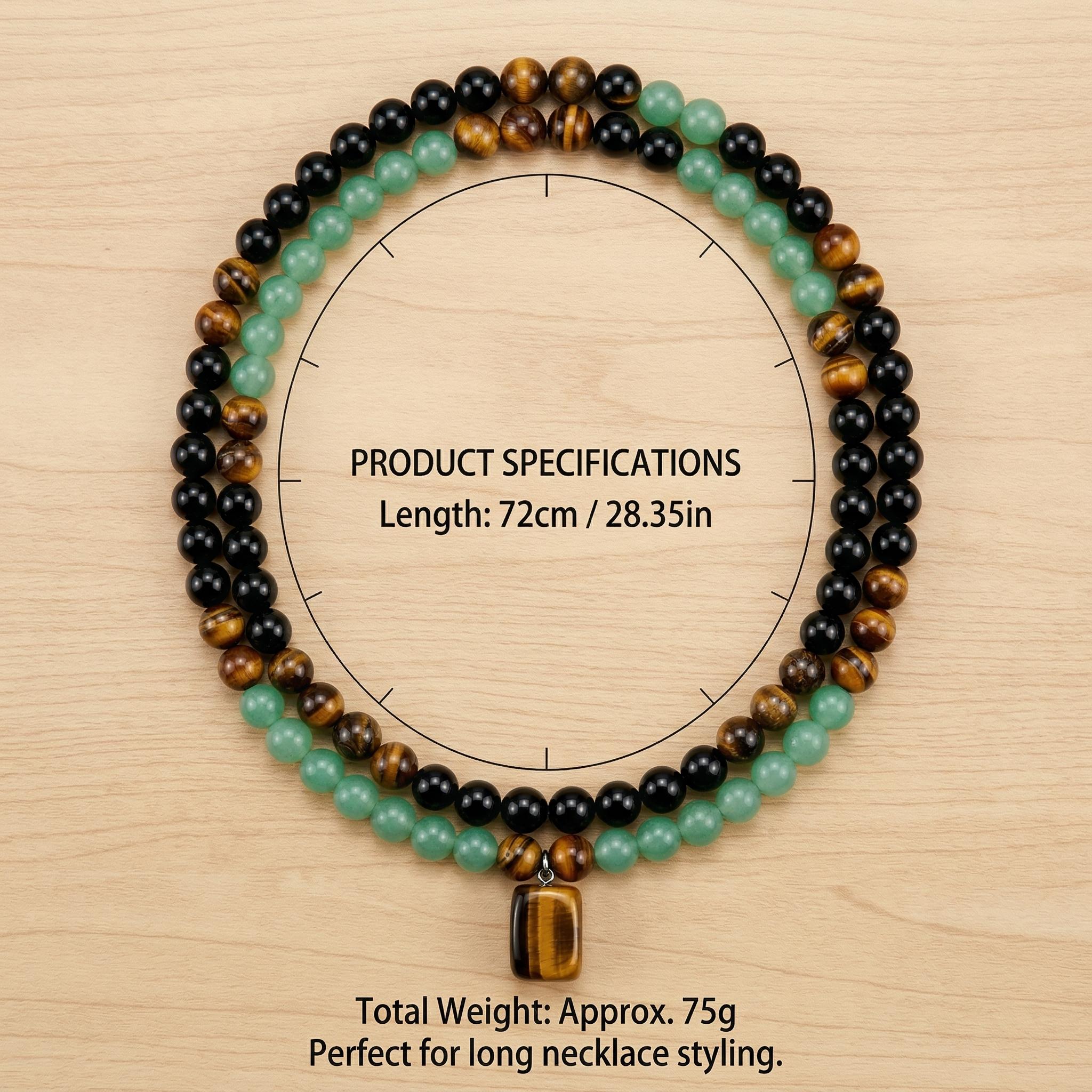 Green Aventurine & Tiger Eye Money Attraction Necklace |   Natural Healing Crystal Pendant |   Necklaces for Women Men |   Mothers Day Gift |   Gifts for Girlfriend |   Circle Chains