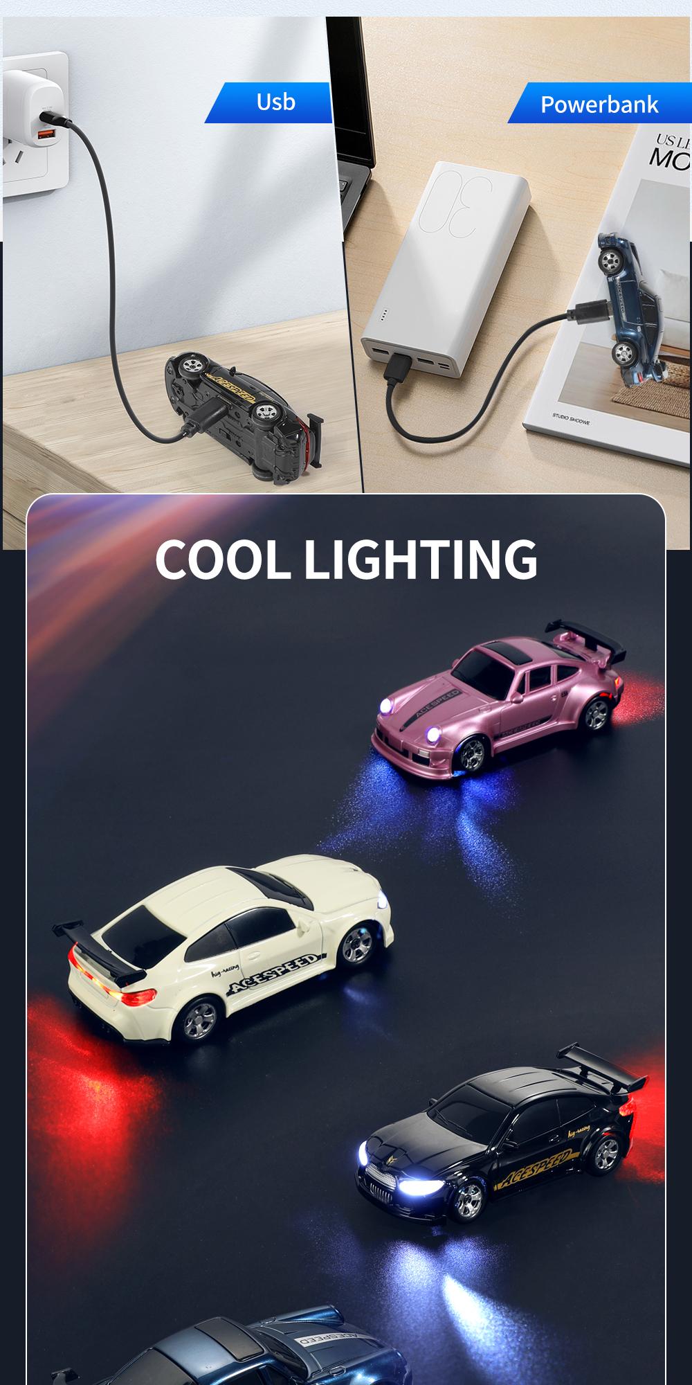 Hotfree 1/64 Mini RC Drift Car, 4WD High-Speed Full-Proportional Remote Control Sports Car with Steering Servo, LED Lights, USB Rechargeable, Desktop Entertainment Toy, Fun Birthday Christmas Gift for Kids Boys Portable Exquisite Details