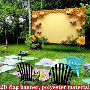 1pc，Cute Bee Theme Background Banner, Polyester Material, Bees, Honeycomb & Floral Elements, Ideal for Room, Patio, Studio, Home Decor
