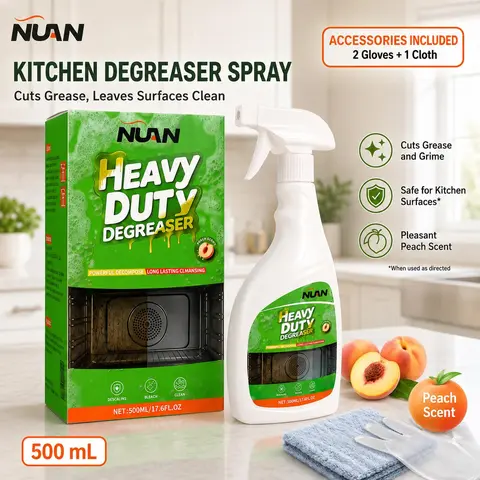 NUAN Heavy Duty All Purpose Kitchen Cleaner Spray - 500ml (17.6 fl oz) Single Bottle, Fragranced Grease & Dirt Remover, Multi-Use Indoor Degreaser for Grills, Stovetops, Cabinets