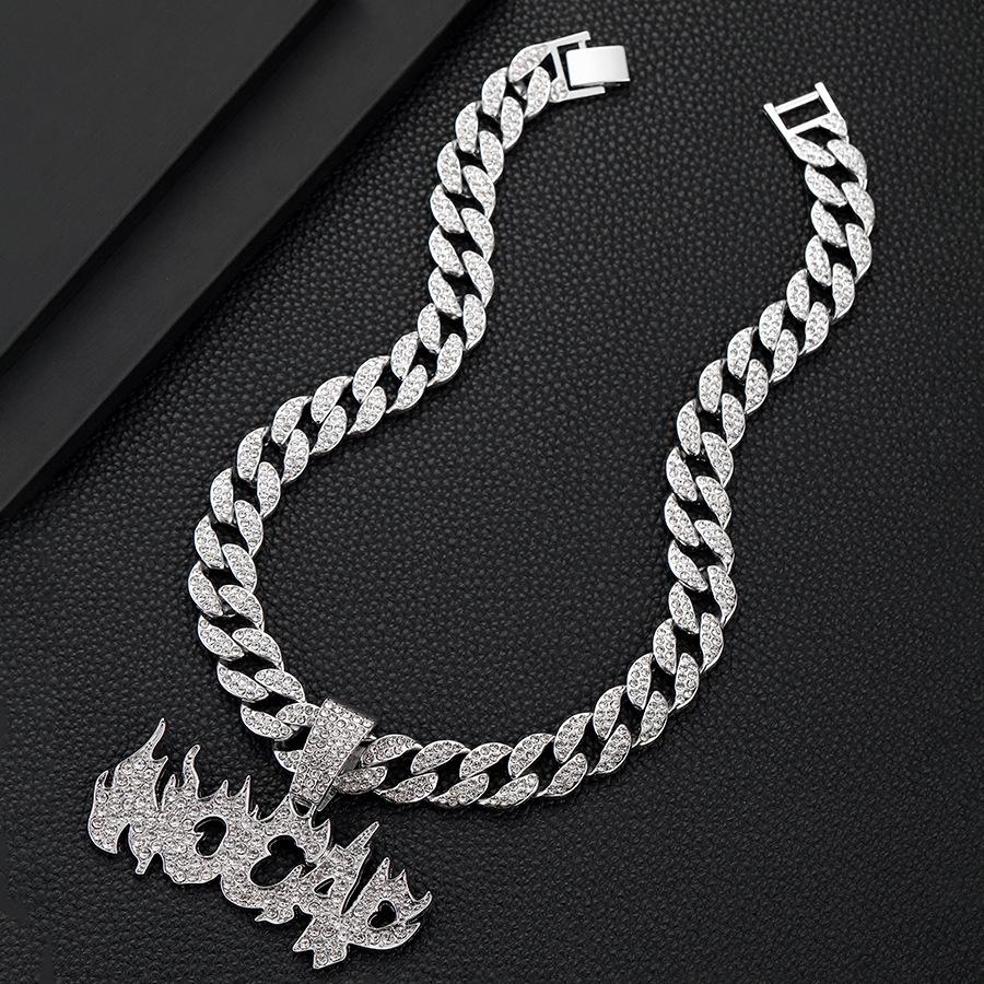 Fashionable Flame Letter NOCAP Alloy Diamond Pendant Hip Hop Retro Personality Necklace Pendant