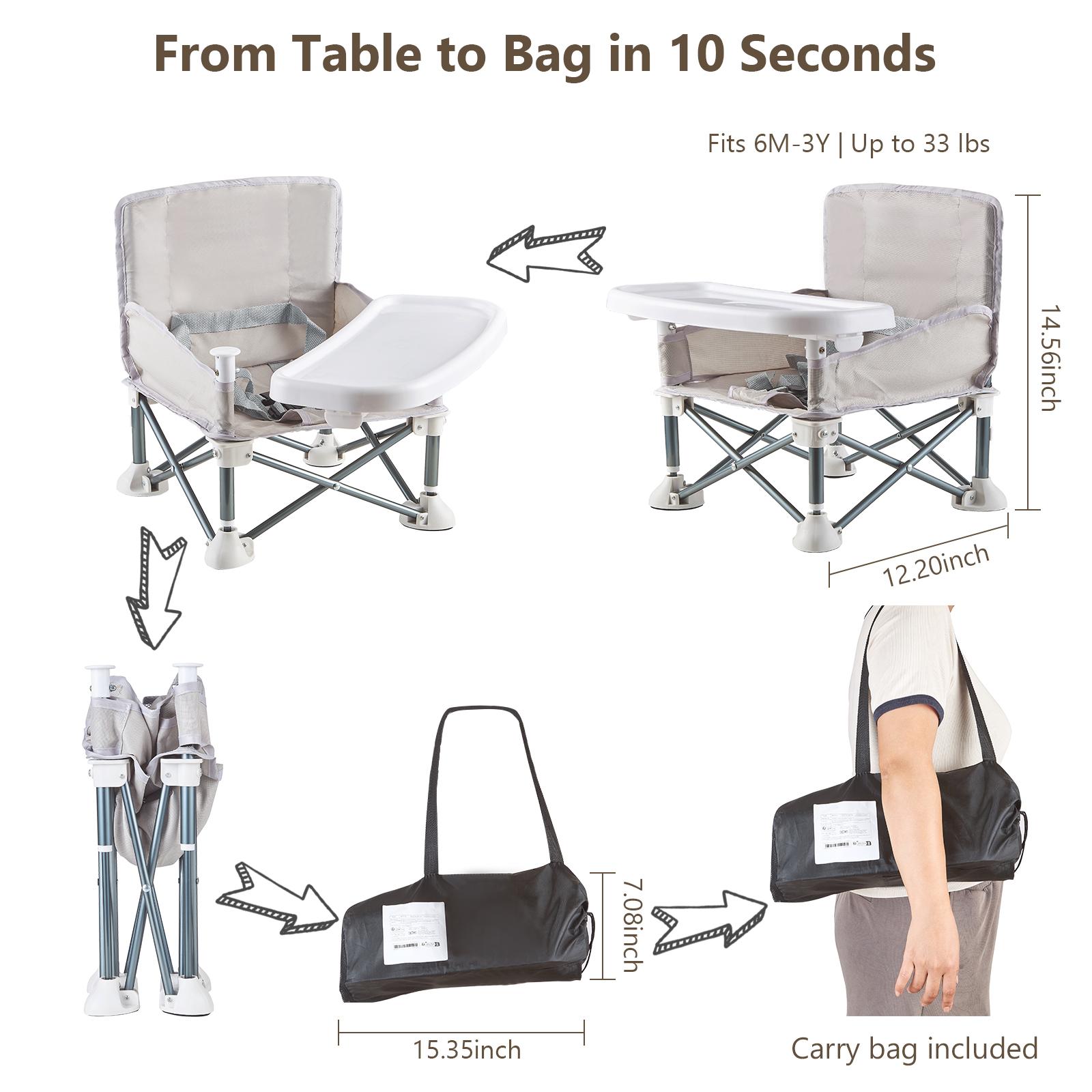 0–18 Months Portable Baby High Chair, Foldable Travel High Chair for Babies & Toddlers, Lightweight Feeding Booster Seat with Tray & Safety Harness, Compact Dining Chair for Home, Restaurant & Outdoor Use