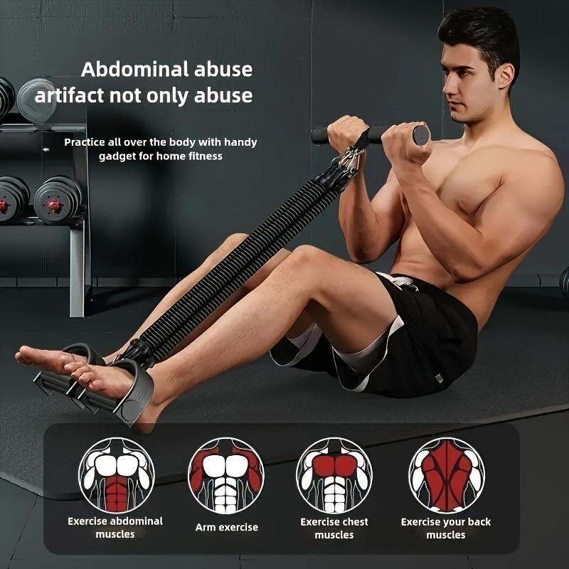 This 5-in-1 multifunctional leg stretching device, resistance band, sit-up helper, exercise foot pedal and yoga tool trains arms, legs and core, ideal for home and outdoor workouts.