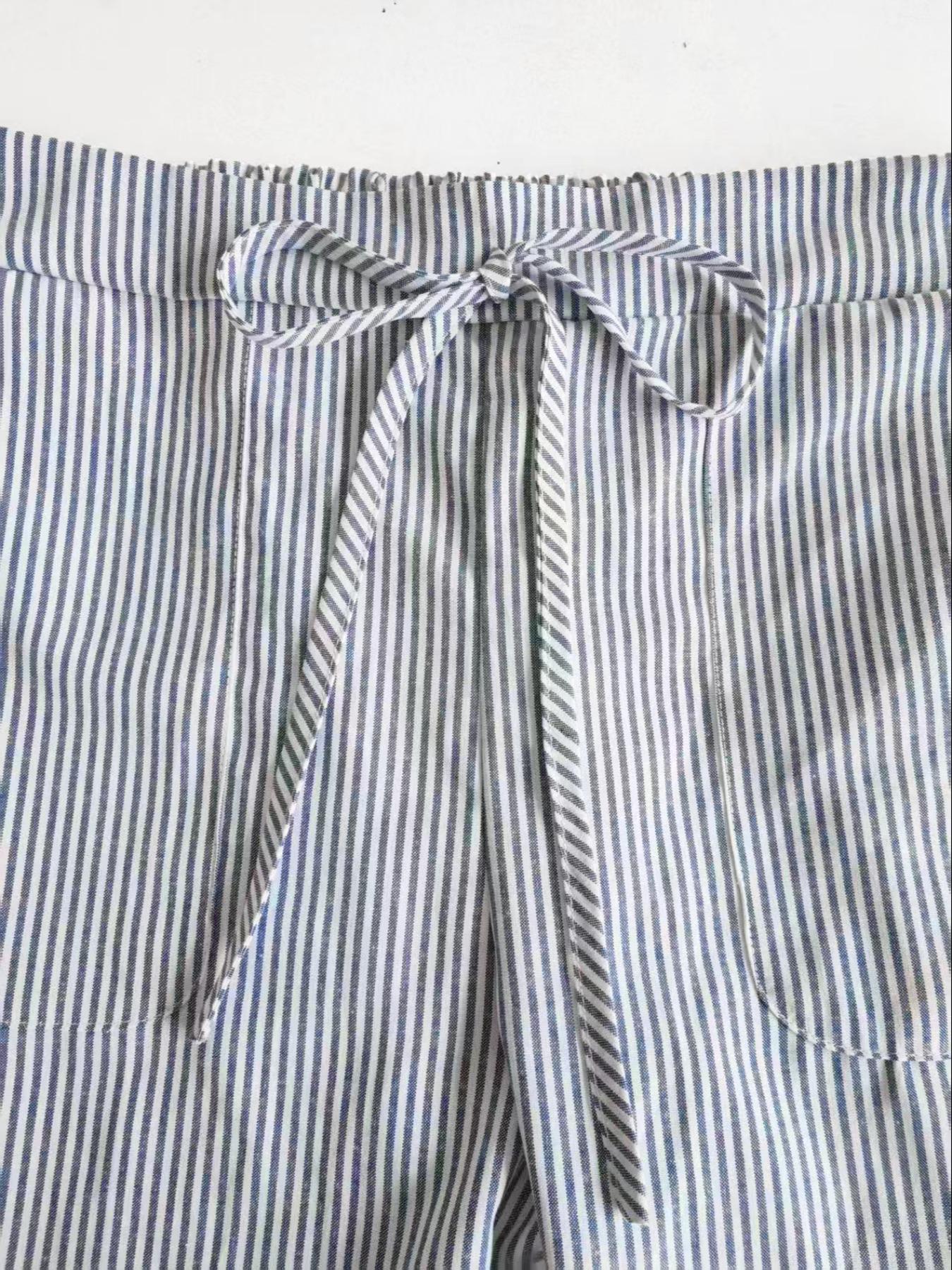 Women's Striped Wide Leg Pants, Casual Elastic Waist Home Wear, Fitted Long Regular Fit, Natural Waist, Stripe Pattern, Casual Fashion Pants