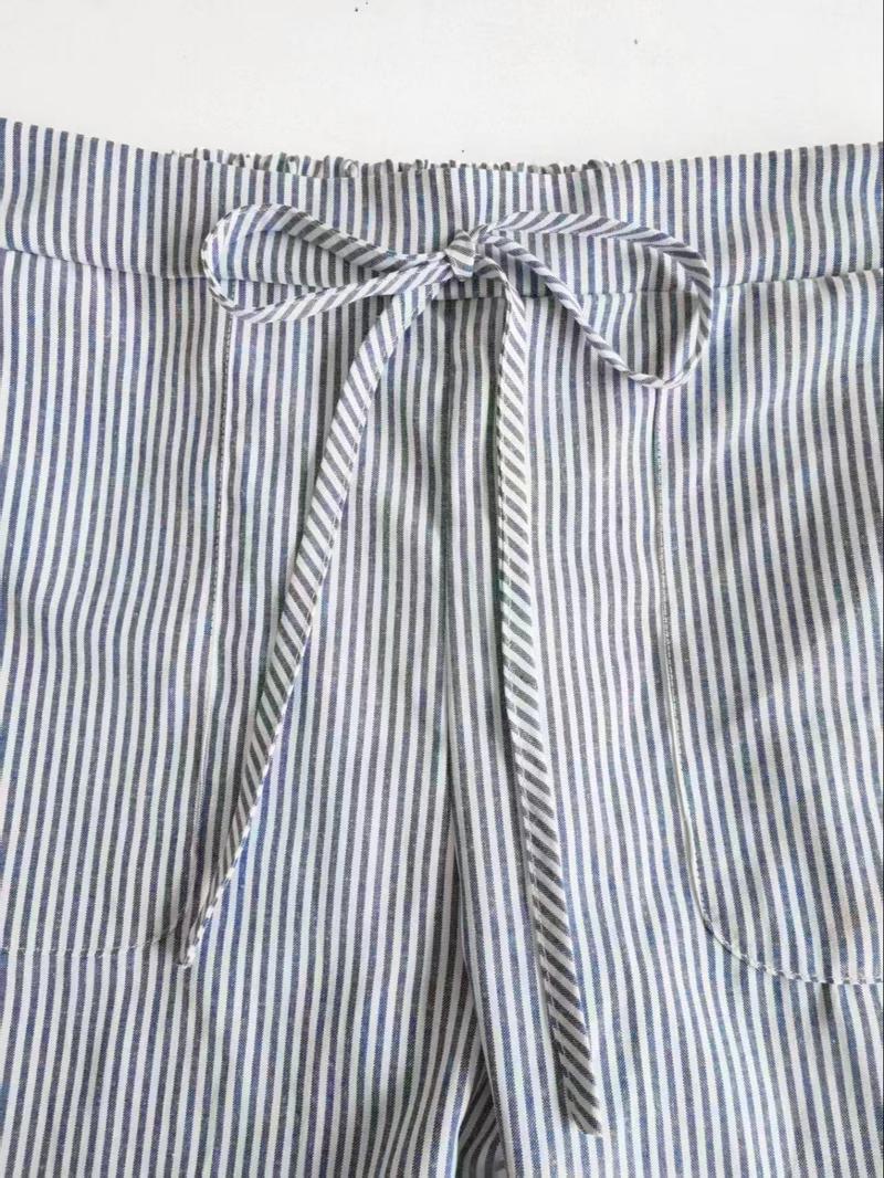 Women's Striped Wide Leg Pants, Casual Elastic Waist Home Wear, Fitted Long Regular Fit, Natural Waist, Stripe Pattern, Casual Fashion Pants