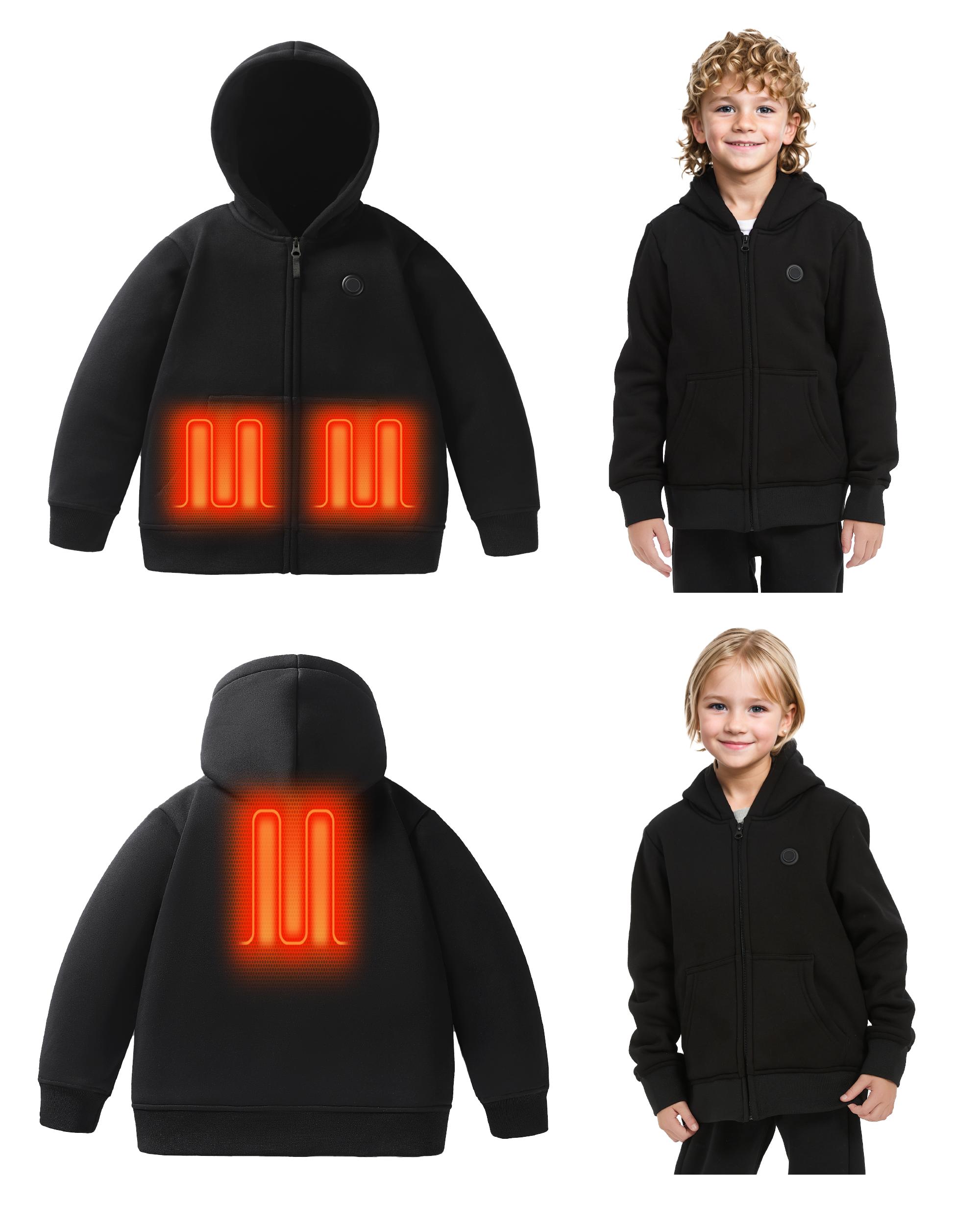 (New)Kids Heated Hoodie Sweatshirt, heated jacket Full-Zip for child (without power bank)