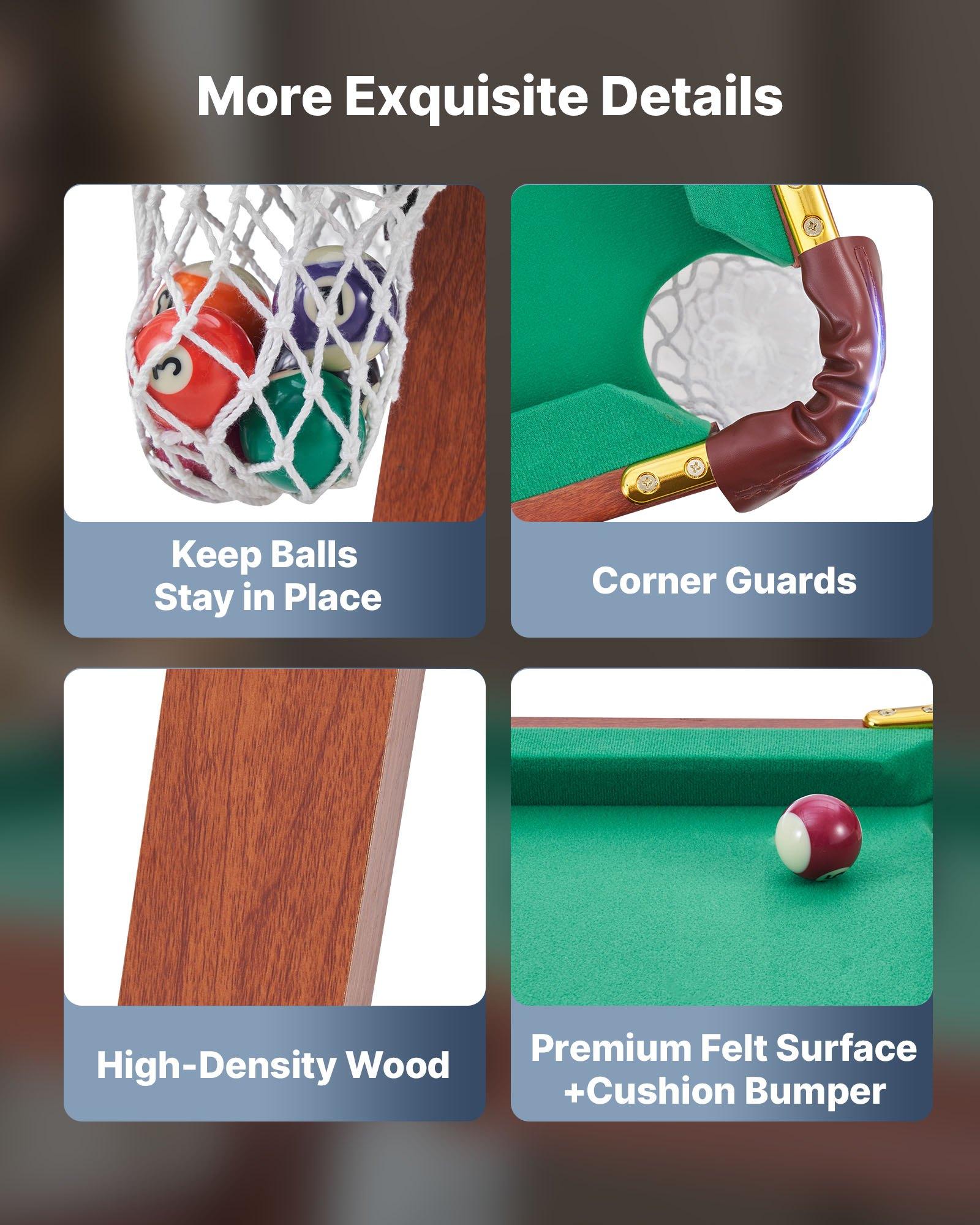 fathersdaygift VEVOR Folding Pool Table, 4.5 ft Portable Billiards Tables, Foldable Space-Saving Entertainment Game Set Includes Ball, Cue, Rack, Chalk, Brush, Brown with Bule Cloth, for Family Use, Recreation Room