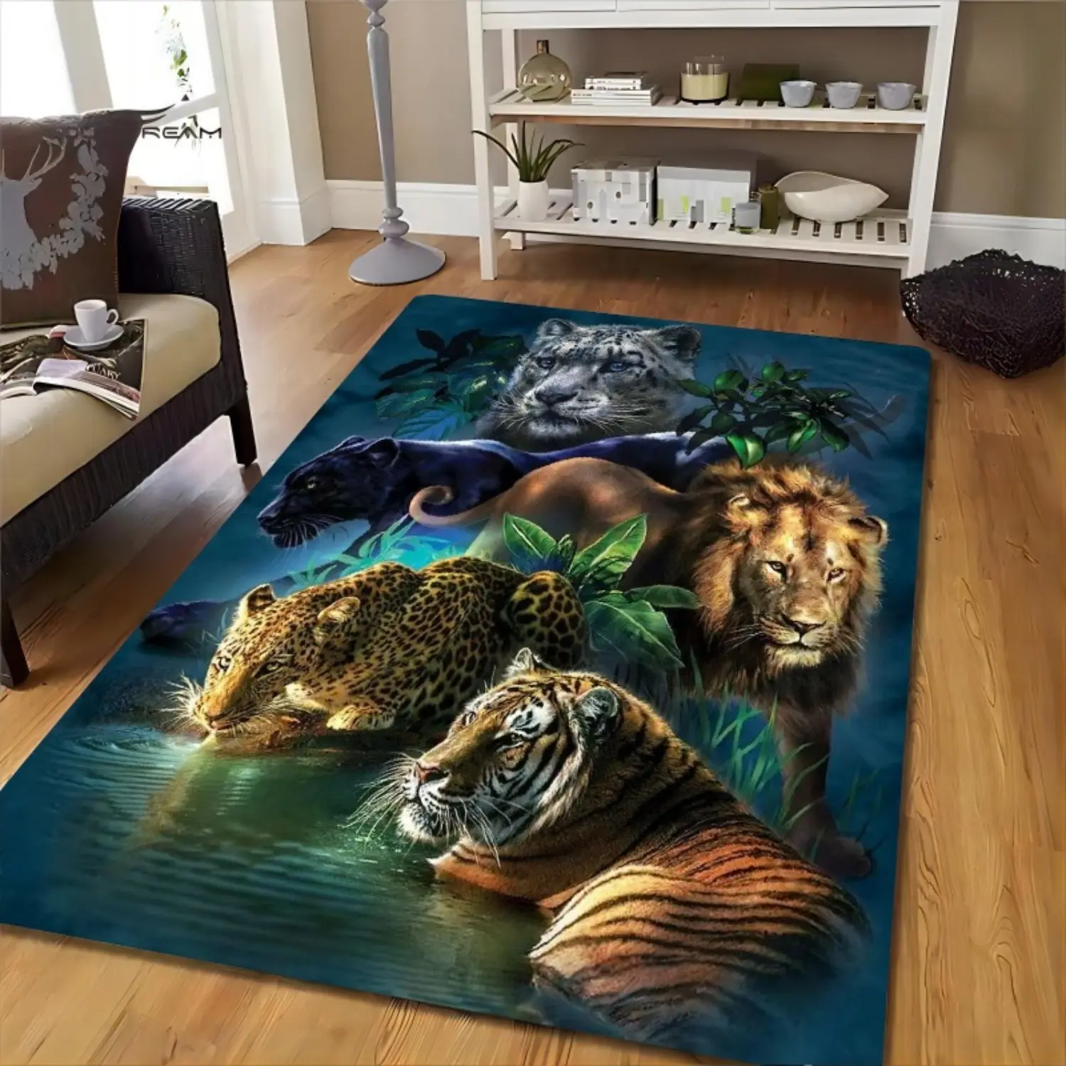 Wild Jungle Predators Large Area Rug - Lion Tiger Leopard Panther Snow Leopard Wild Animal Print Non Slip Indoor Floor Rug for Living Room Bedroom Apartment Home Decor