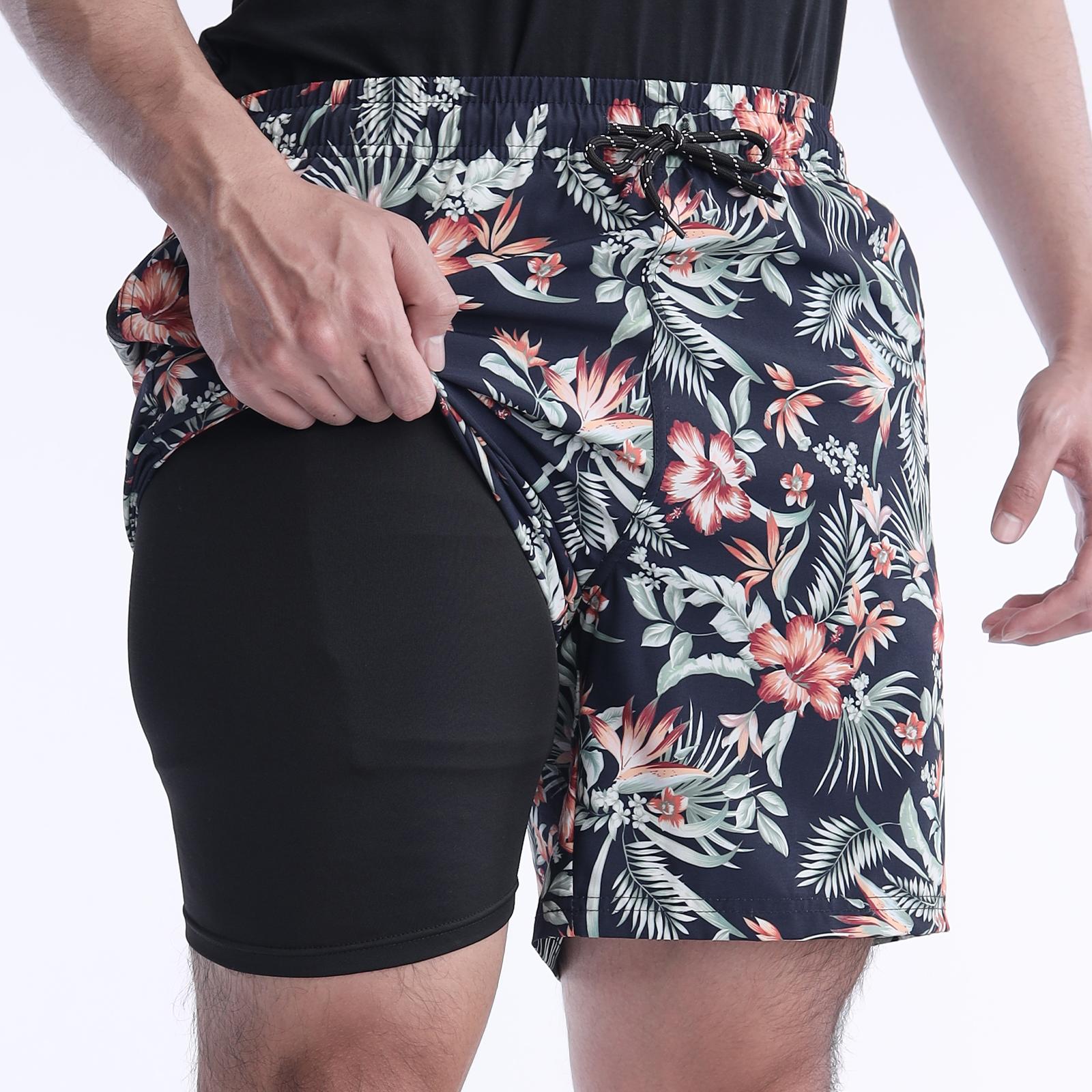Mens Swim Trunks with Compression Liner Quick Dry Board Shorts Beach Sports Short Swimming Bathing Suits