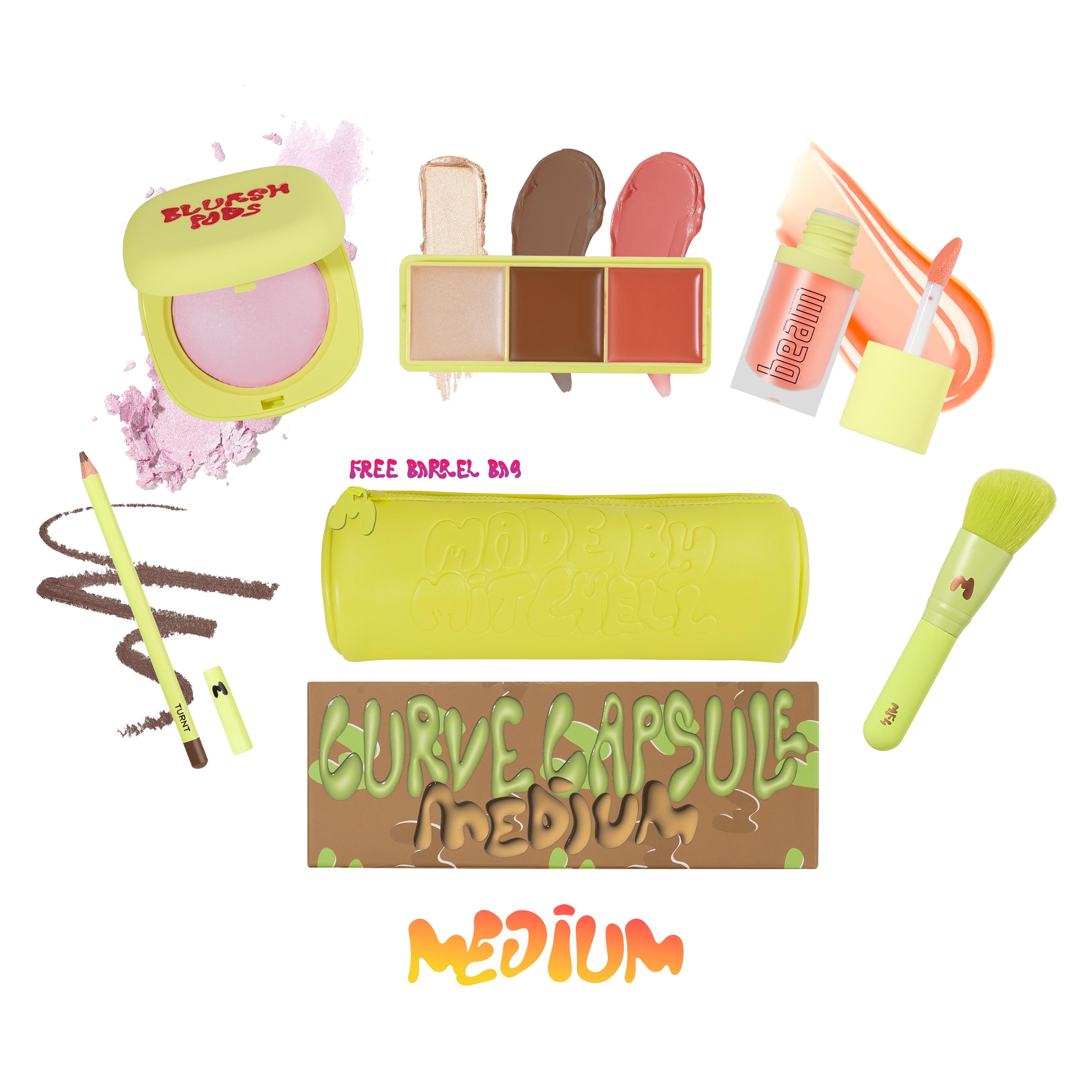 Mitchell Curve Capsule 5-Piece Face & Lip Set, Limited Edition Blush, Lip Gloss, Lip & Brush Makeup Bundle, Perfect Gift for Her