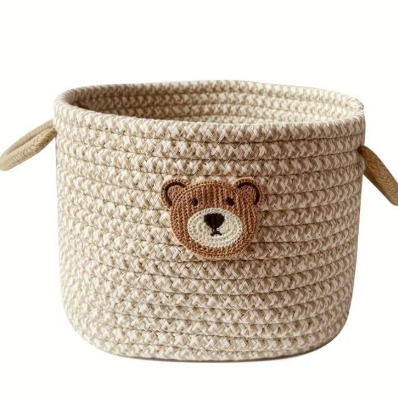 1pcs Bedside Storage Bucket, Snack Organizer Box, Simple Makeup Basket, Eco-Friendly Handmade Woven Storage Tray, Furniture Junk Bin, Bedroom Storage, Fabric Basket