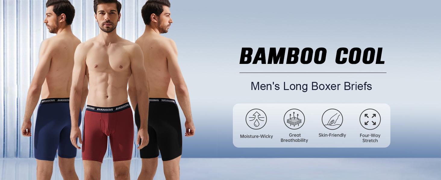 BAMBOOCOOL Men's Long Boxer Briefs 5 Pack - Soft Breathable Comfort Underwear with Lengthened Elastic Waist & No Ride-Up Design for Athletic Performance Menswear Activewear Sport SpringStatements